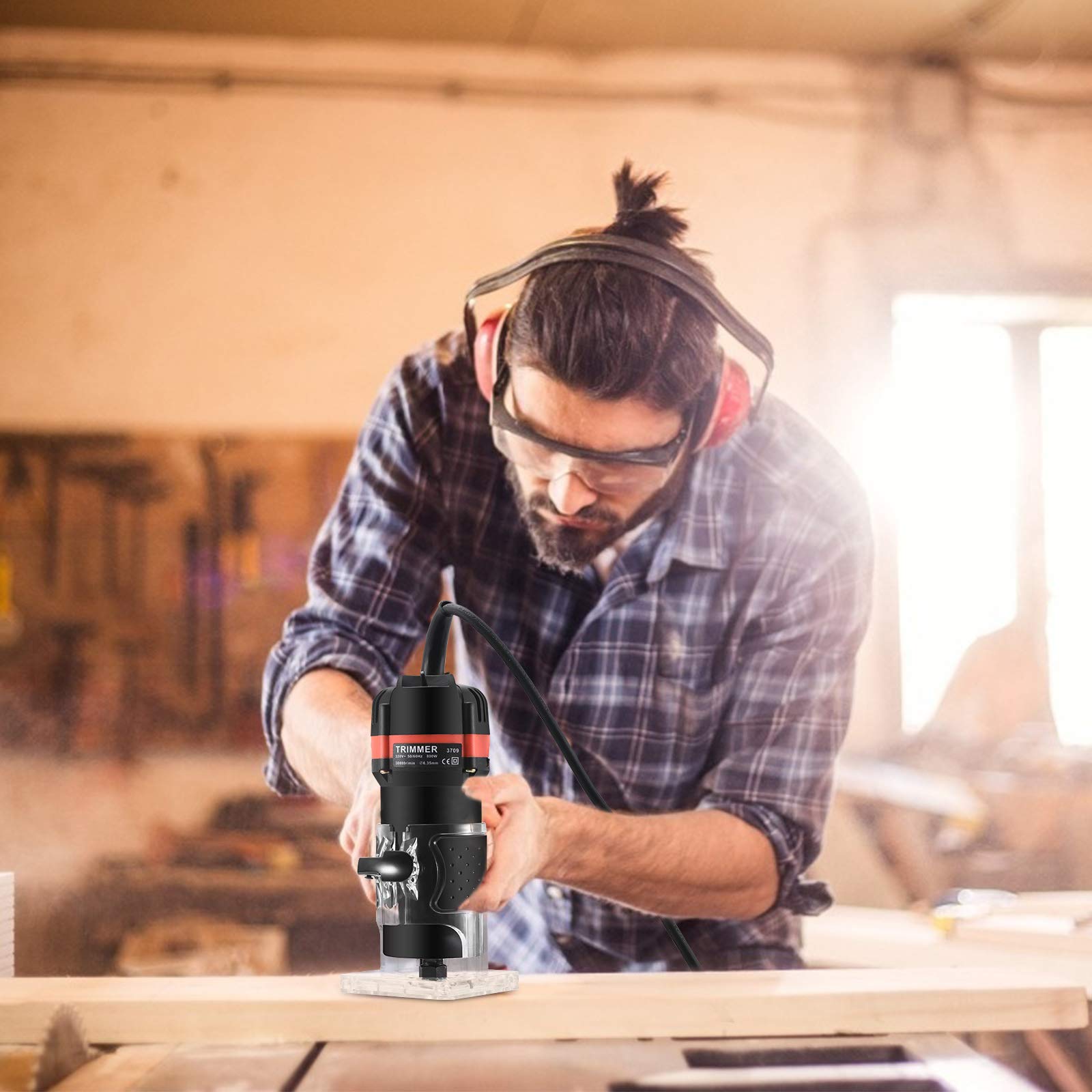 Strumento Compatto da 800W per la Lavorazione del Legno Router Portatile per la Lavorazione del Legno Router elettrico per Legno Trimmer con 15 Pezzi di Fresa Fai da te