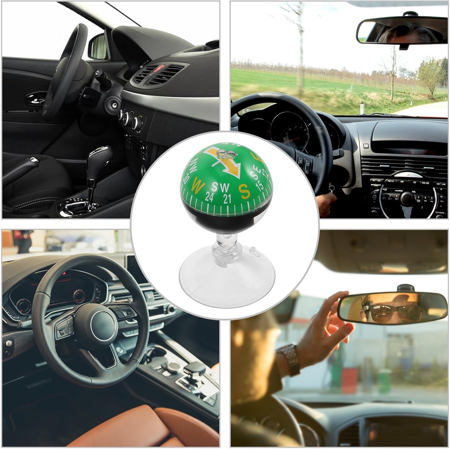Car Compass Ball with 38mm Plastic Suction Cup, Portable Auto Compass for Car Dashboard, Outdoor Hiking and Marine Navigation Tool for Vehicles and Boats