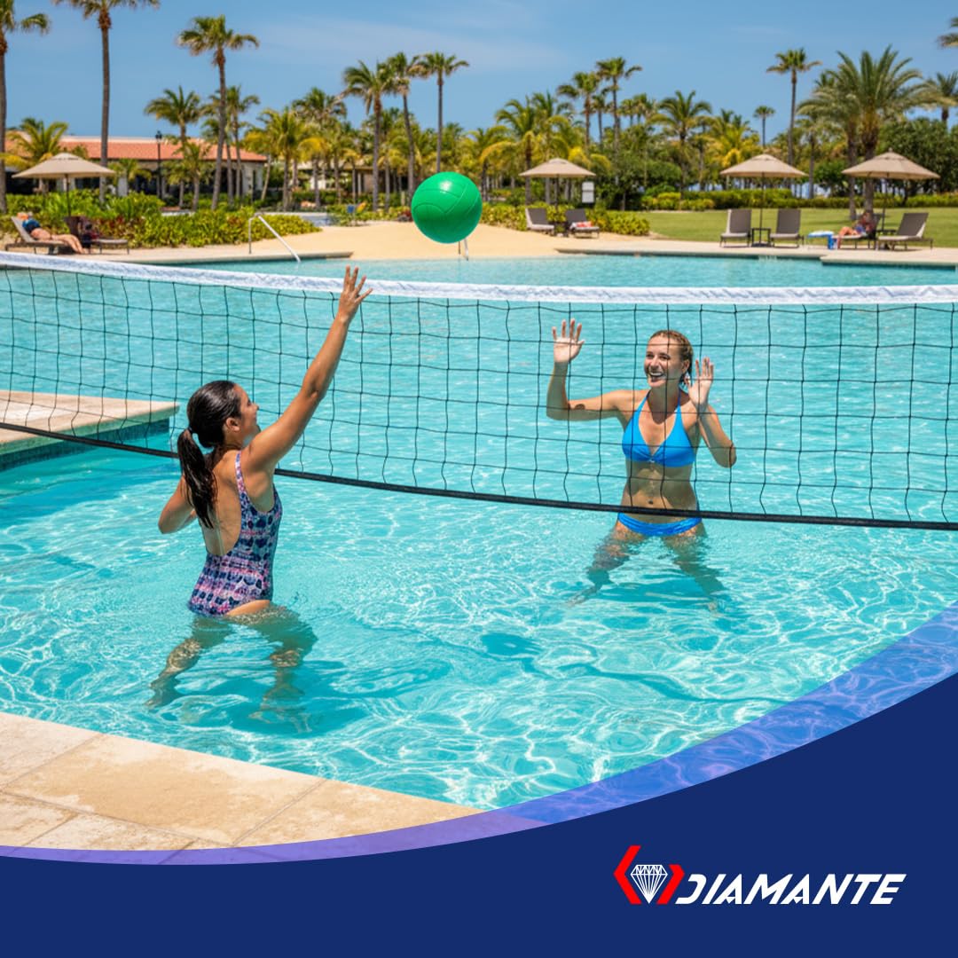 DIAMANTE Red de Voleibol Profesional – Red Voleibol Resistente de Polietileno con Cinta y Cable de Acero – Red Voley Portátil Ideal para Playa, Piscina o Entrenamiento