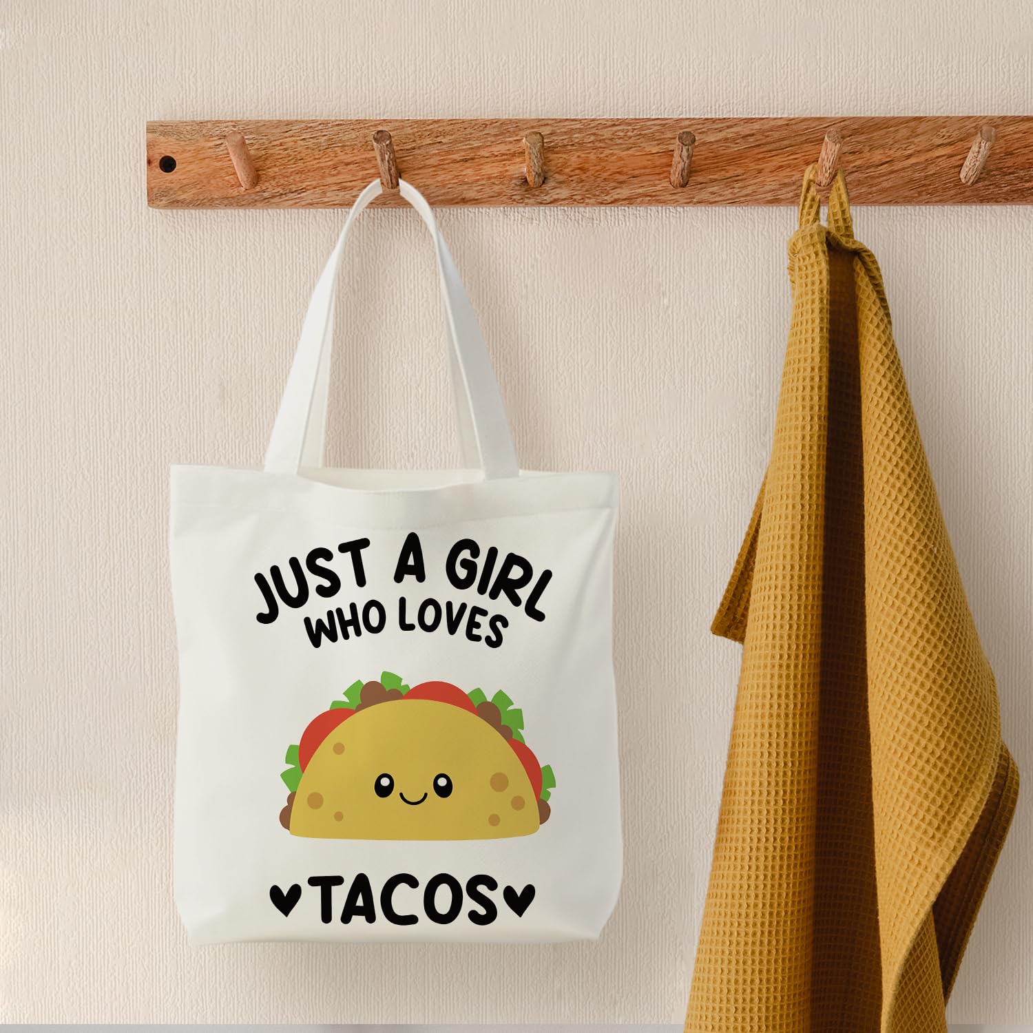KEUSPI Mexican Taco Gifts Tote Bag for Women, Mexican Gifts Canvas Tote Bag, Gift for Taco Lovers, Just a Girl Who Loves Tacos Reusable Shopping Grocery Bags