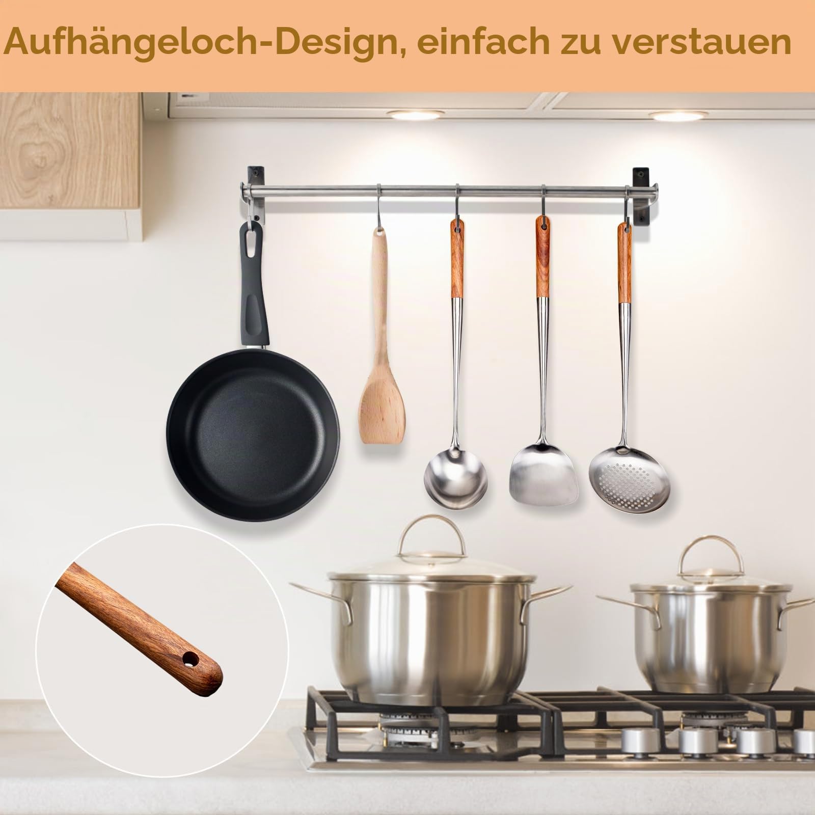FJNATINH Wok-Pfannenwender und Schöpflöffel, Werkzeugset, 43,2 cm, Pfannenwender für Wok, 304 Edelstahl