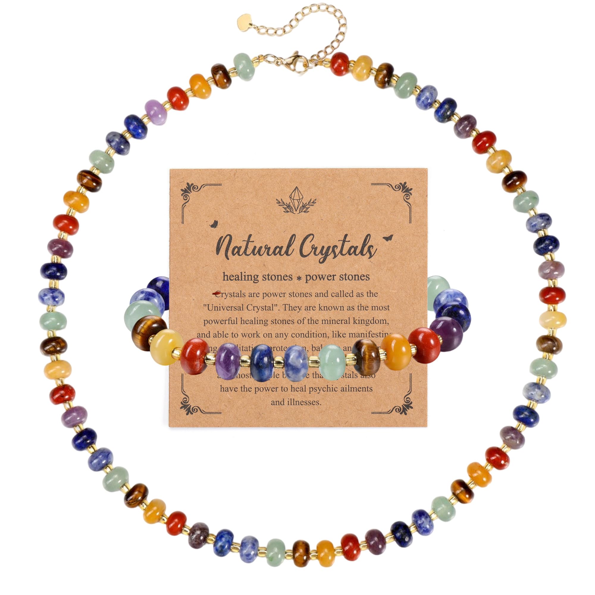 JSDDE 7 Chakra Perlenkette mit Chakra Armband Set KeHeilsteine Chakra Kette Natürliche Edelstein Armband Damen Herren Kette Amulett Spirituelle Geschenk
