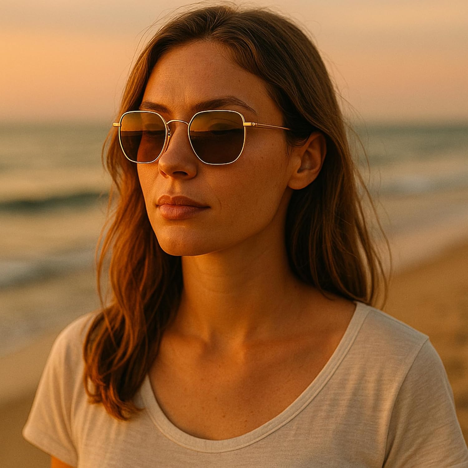 Óculos de Sol Dourado Hexagonal Unissex com Lentes Marrons Polarizadas UV400 – Estilo Retrô, Armação Metálica Ultrafina e Proteção Total Óculos de Sol Dourado Hexagonal Unissex com Lentes Marrons Polarizadas UV400 – Estilo Retrô, Armação Metálica Ultrafina e Proteção Total