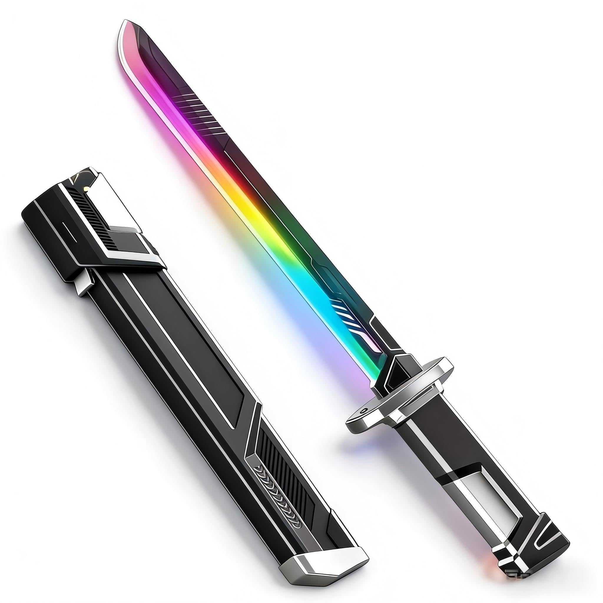 Cyberpunk Spark Sword, 22.45" LED Neon Light Up Sword with Fog Mist & Sound Effects, Type-C Rechargeable Auto-Retract Ninja Blade for Cosplay Rave Stage Party (Black)