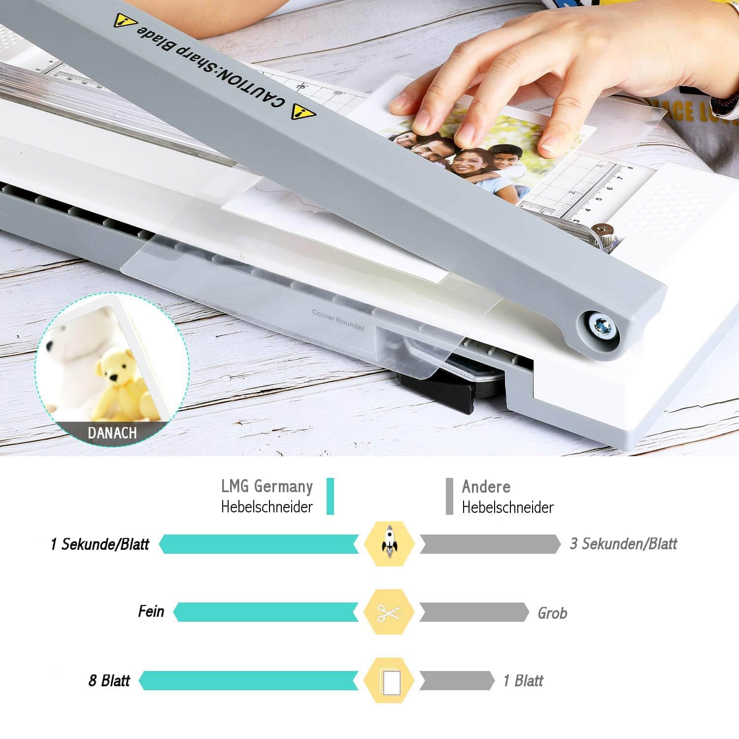 LMG Premium plastificatrice multifunzione fino a DIN A3 – con taglierina a leva professionale integrata e arrotondatore angoli, set starter – fino a 2 X 125 MIC – laminatore ad alte prestazioni con