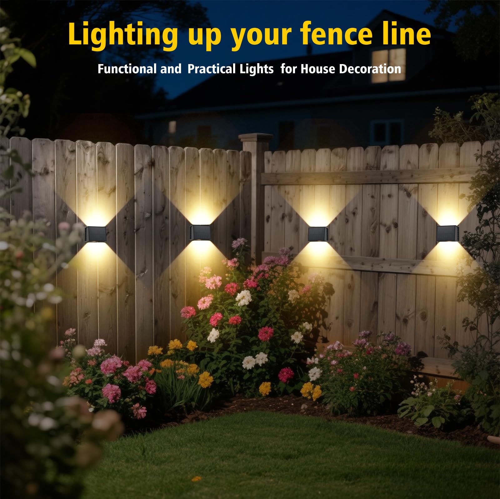 T-SUN Aplique Solar Exterior Pared 4 Piezas, 3000K Blanco Cálido Lámparas Solares Para Exterior Ángulo Del Haz Arriba y Abajo, Luces Solares Exteriores Jardin Impermeable para Porche, Camino, Garaje