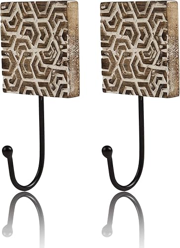 Juego de 2 perchas decorativas de madera y hierro fundido, estilo vintage, rústico, para colgar en la pared, chaqueta, toalla, toalla, puerta,