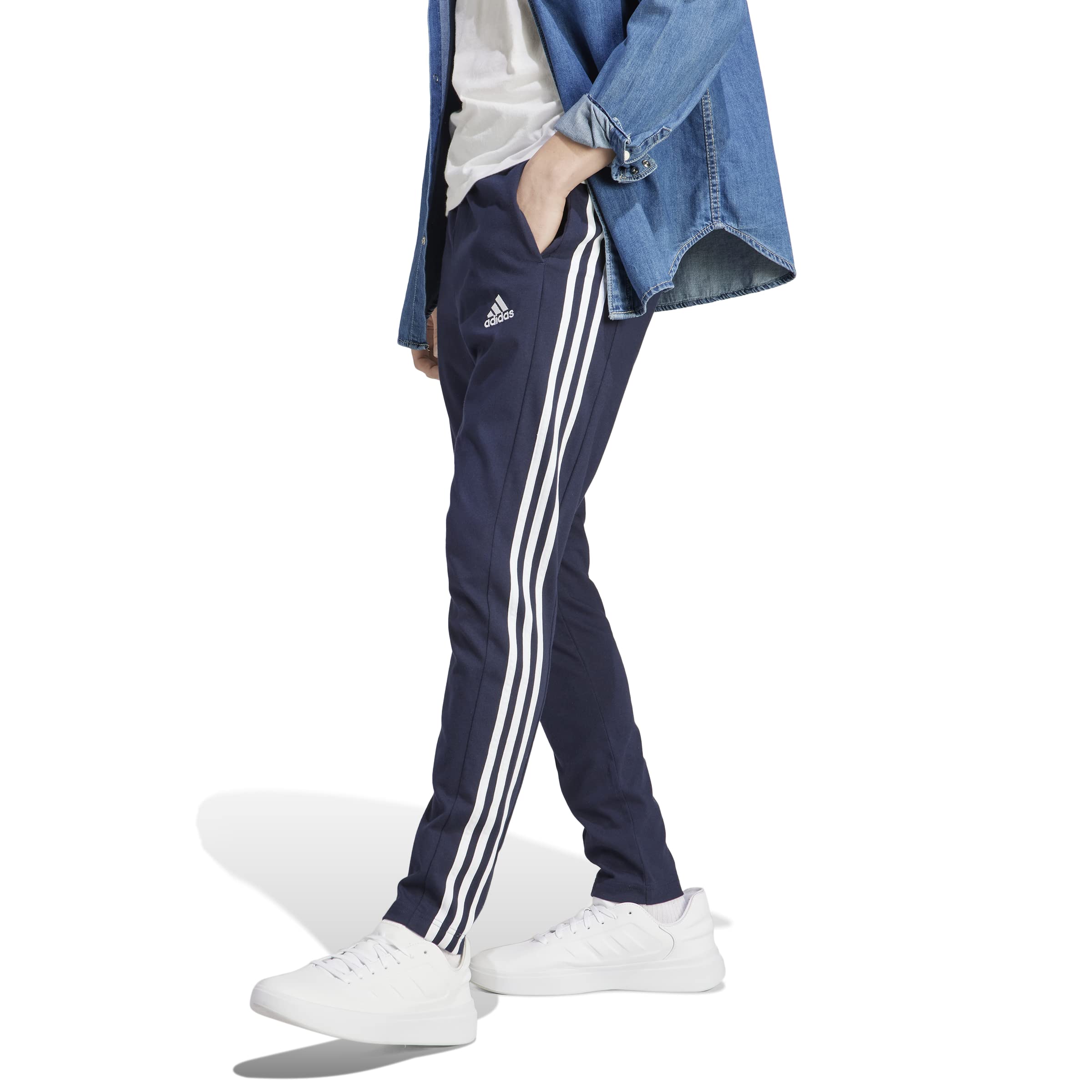 adidas Essentials Single Jersey Tapered Open Hem 3-stripes Joggers - Spodnie Mężczyźni