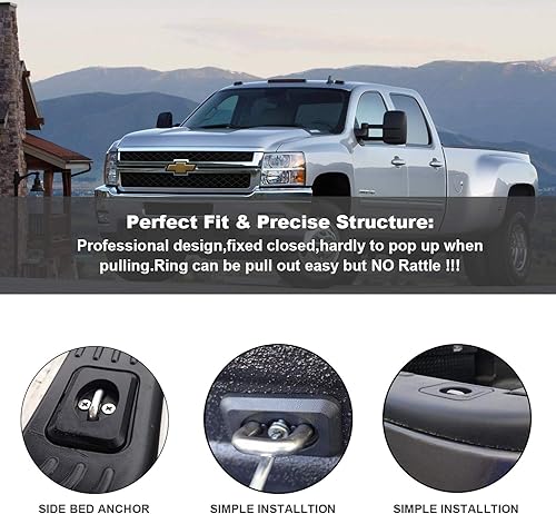 Miniatura 4 de Paquete de 2 anclajes de amarre para pared lateral de caja de camioneta para Tundra 2000-2013 retráctiles con diferentes puertas y tapas de riel