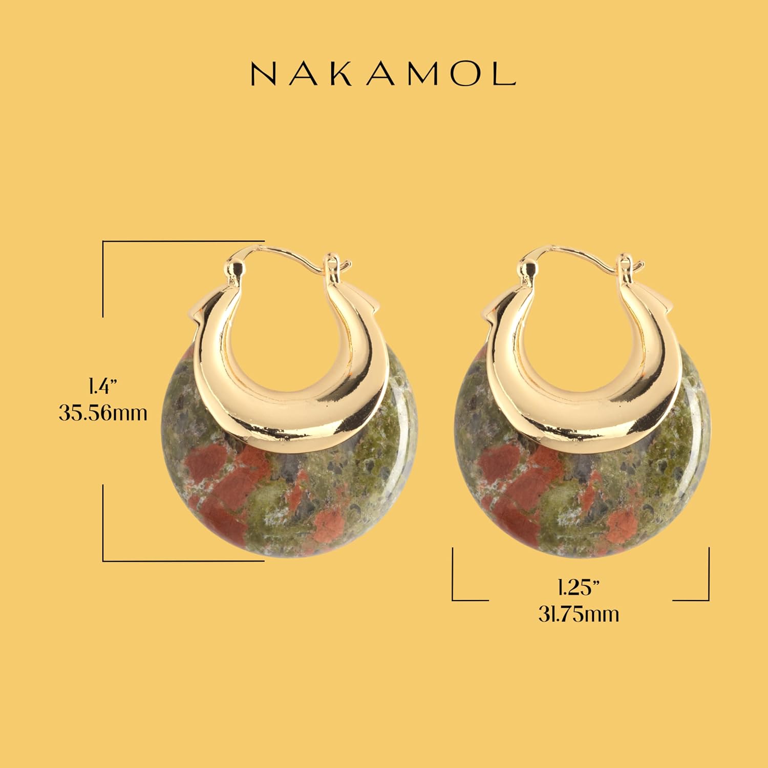 Double Layer Yellow Tone Brass and Bold Bead Hoop Earring - Choice of Colors