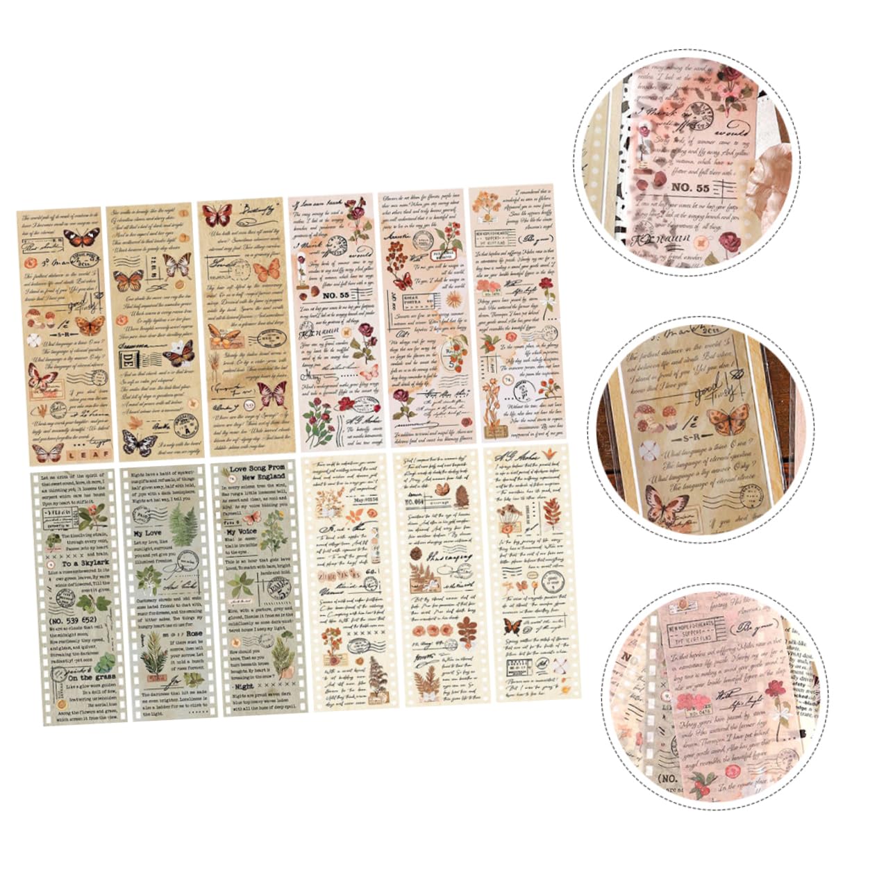HOMSFOU 20 Sätze Vintage Washi Tape Selbstklebende Dekorative Papiertapes für Scrapbooking Diy Projekte und Journals Vielseitige Designs für Bastelarbeiten