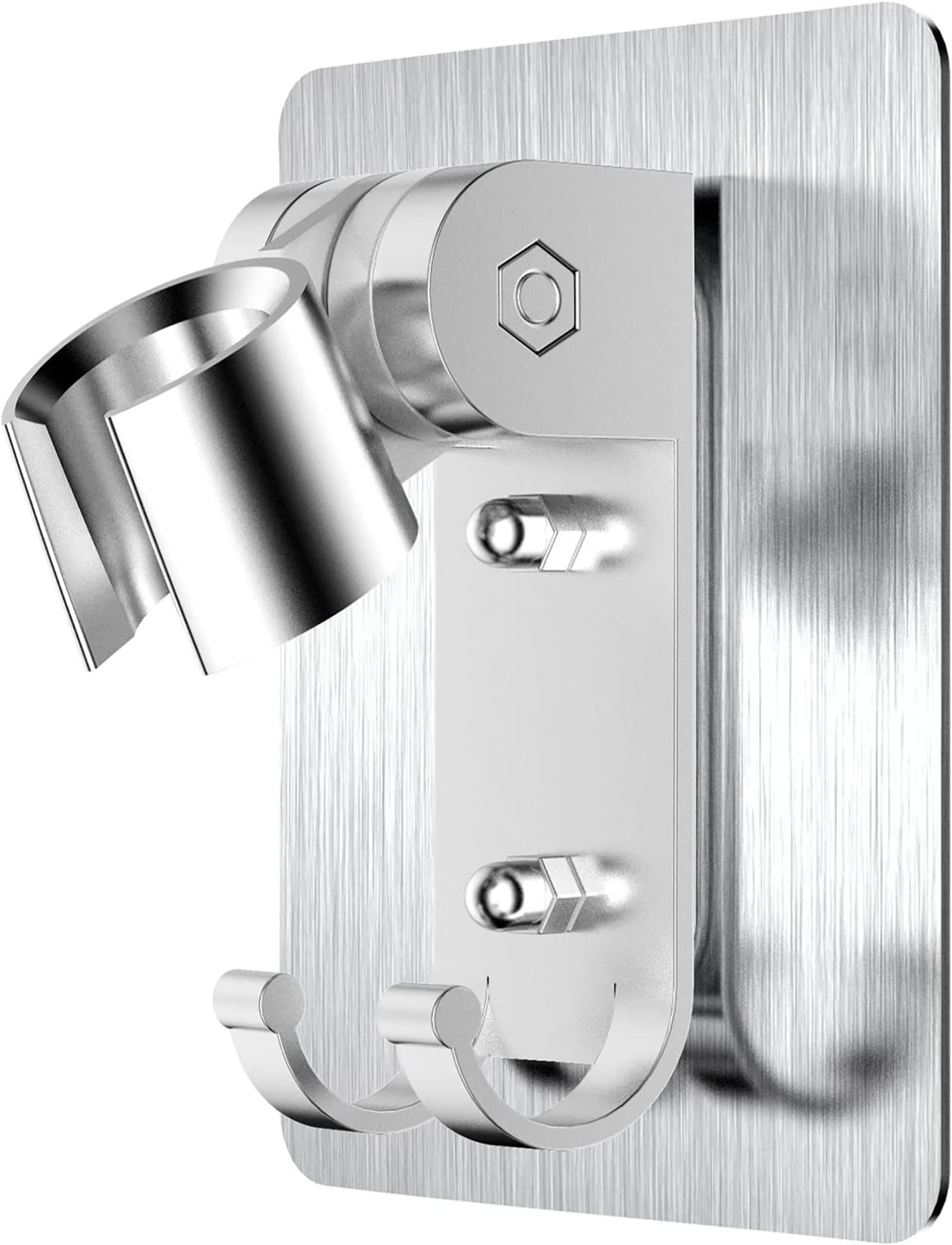 Shower Head Holder, Adjustable Wand Holder with 2 Hanger Hooks, Wall Mount Bracket, Aluminium Alloy, Silver