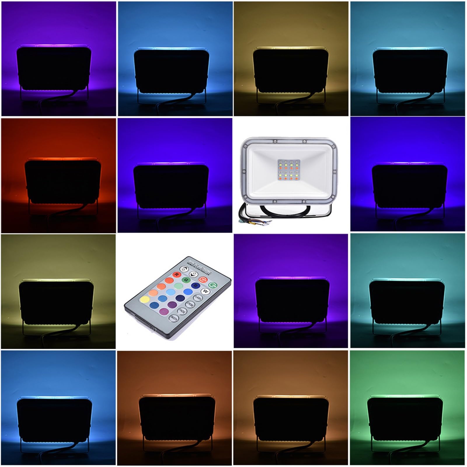 Faretti LED RGB da 20 W for esterni, illuminazione a LED con cambio colore RGB con telecomando, luci da parete impermeabili IP65 for decorazioni natalizie e di Halloween(10 packs)