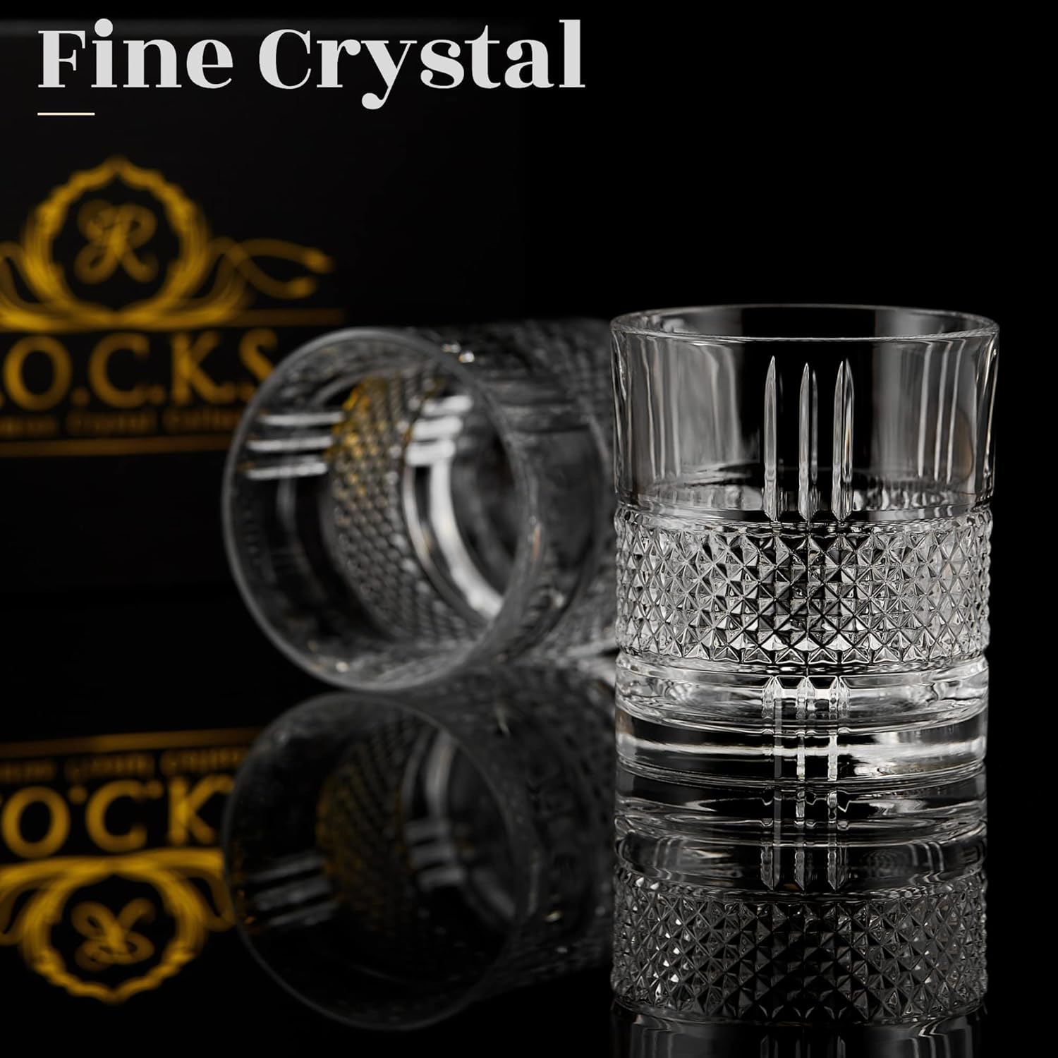 Crystal Whiskey Glasses - Set of 2 Reserve Glass Tumblers (10oz) for Whisky, Scotch & Bourbon - Rocks Glasses for Old Fashioned Cocktails & Drinks - Elegant Gold Foil Gift Box - Image 2