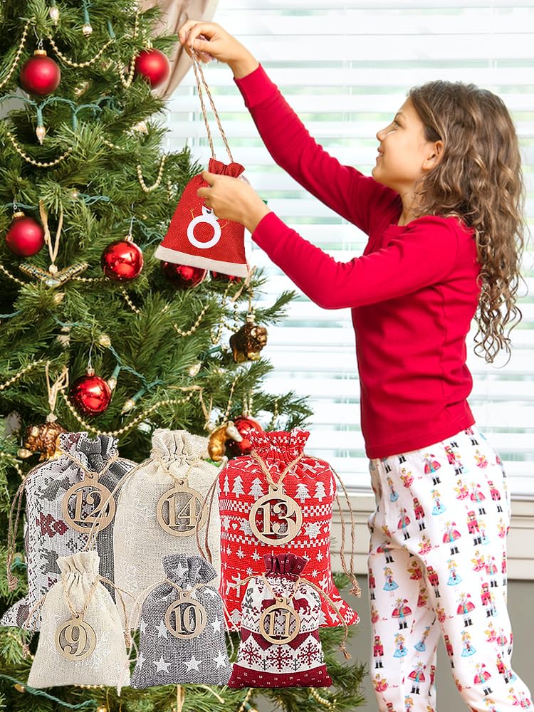 jute sac tissu calendrier avent