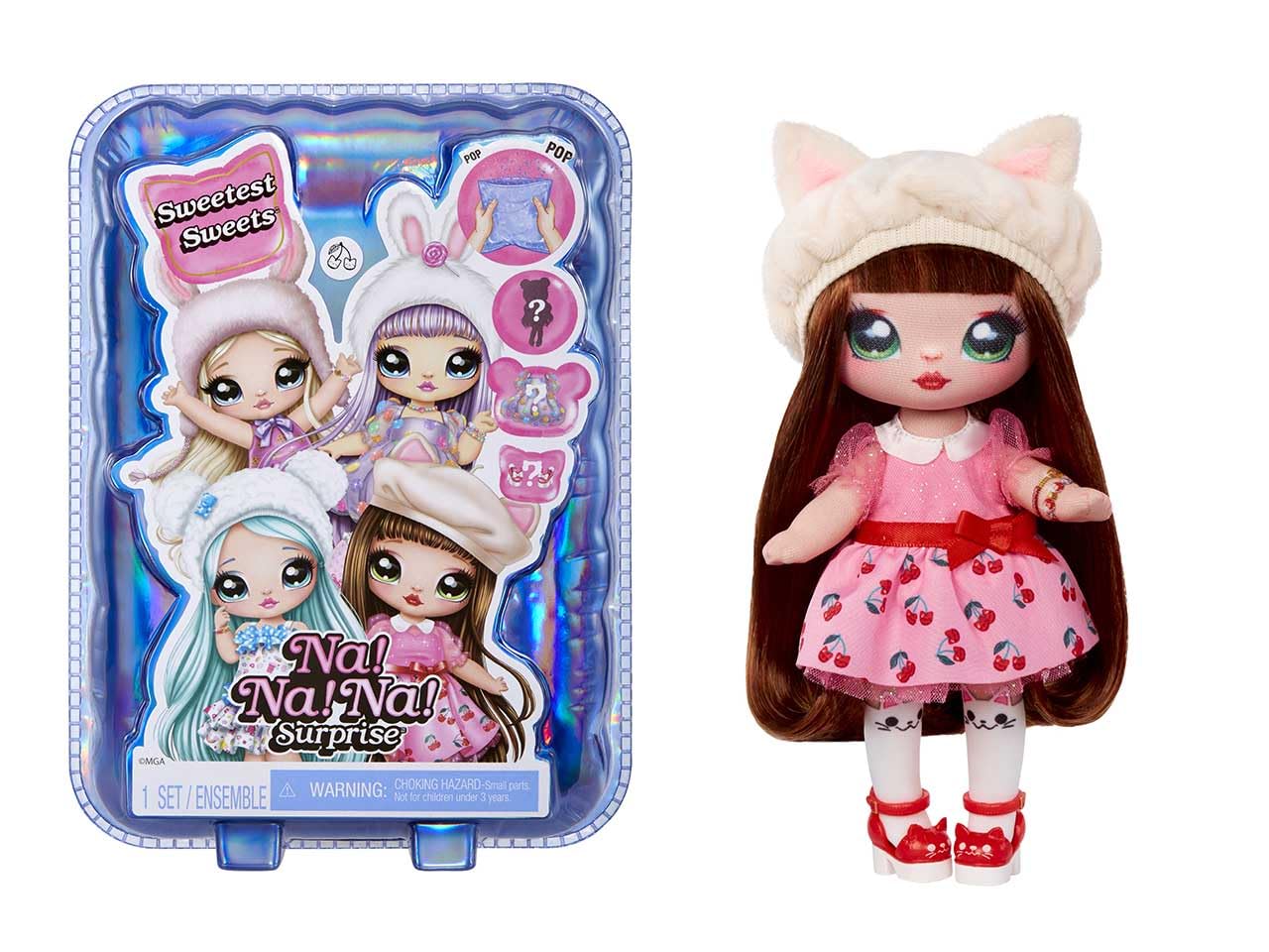 Na! Na! Na! Surprise Sweetest Sweets - Katie Kitten - 19 cm Soft Fashion Doll - Movable Doll in Kitten Look, Shoes and Brush - Mystery Packaging, Confetti Surprise - for Children from 5 Years