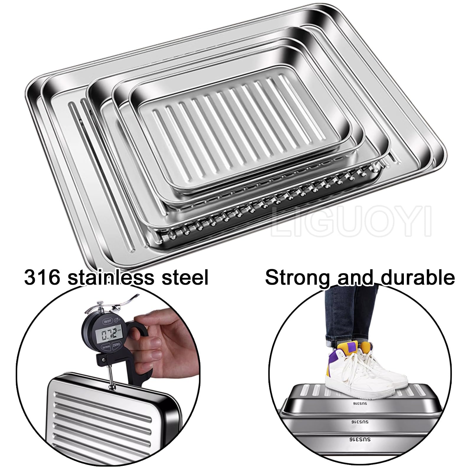 Bandeja Rectangular de Acero Inoxidable con Rejilla para Enfriar, bandejas metálicas antiadherentes y Resistentes al Calor, bandejas para Rollos de gelatina, bandejas para Hornear