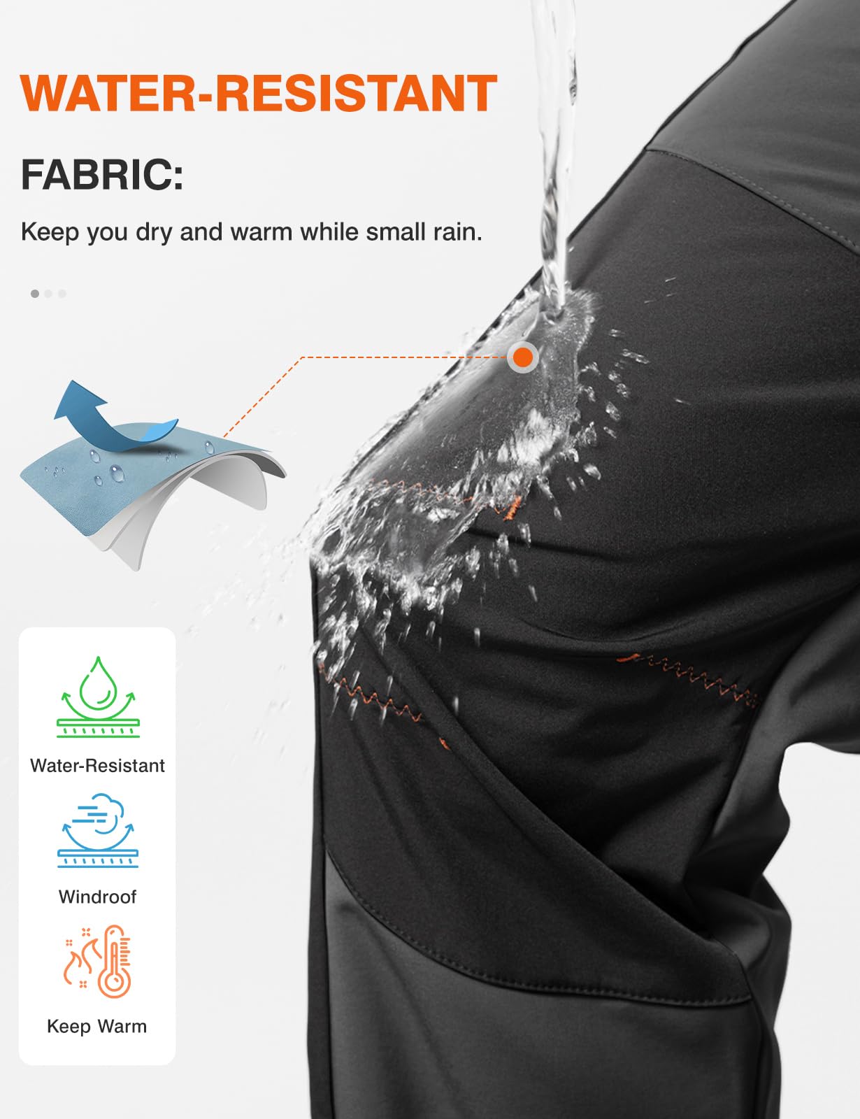 donhobo Pantalon de randonnée doublé pour homme - Imperméable - Coupe-vent - Chaud - En softshell épais - Pour l'extérieur, le ski, le trekking