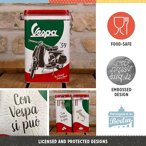 Miniatura 4 de Nostalgic-Art Caja de lata de café retro, 44 onzas, Vespa  The Italian Classic  Idea de regalo para los fanáticos de los scooters, lata de clip de