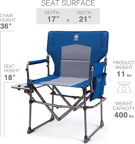 Miniatura 10 de EVER ADVANCED Silla de directores de camping con mesa auxiliar, silla plegable portátil con tamaño compacto, silla de césped resistente con bolsillo