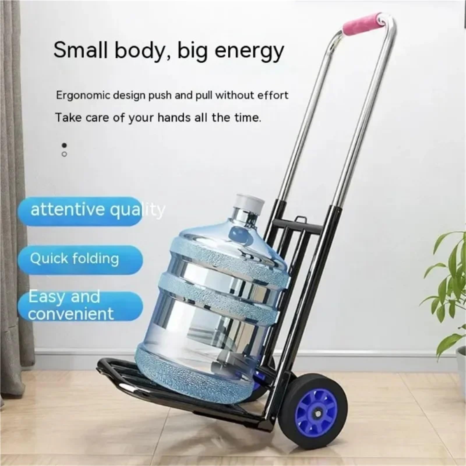 Carrito de compras plegable con mango ajustable, ruedas de poliuretano resistentes para subir escaleras fácilmente, carrito utilitario resistente para el hogar y la tienda de comestibles