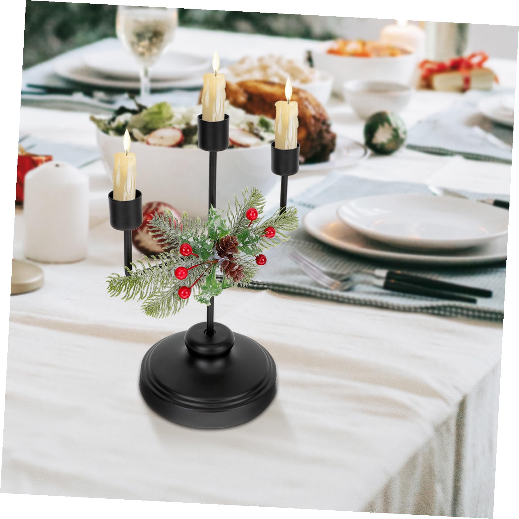 PRETYZOOM 2 Piezas Candelabro De Navidad Adorno De Navidad Decoración De Mesa De Portavelas De Soporte De Vela Cónica Centro De Mesa De Artificial Metal Black