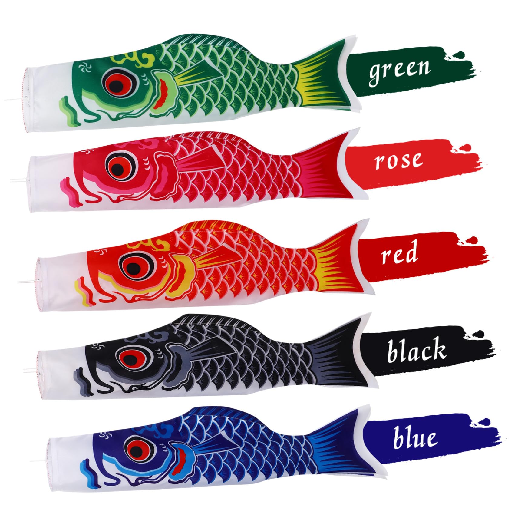 Drapeaux de Poissons Suspendus Japonerie 5 Pièces Satin Résistants