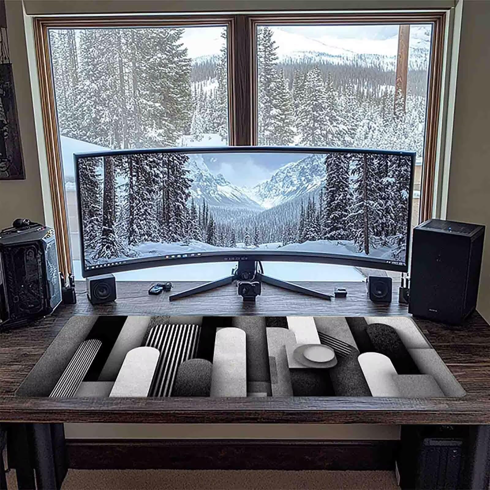 Tappetino Mouse XXL 1000x500mm Grigio Mousepad Geometria Tappetino Scrivania Grande, con base in Gomma Antiscivolo, Impermeabile Sottomano Scrivania per Computer, Ufficio, Accessori Gaming 5-2422q