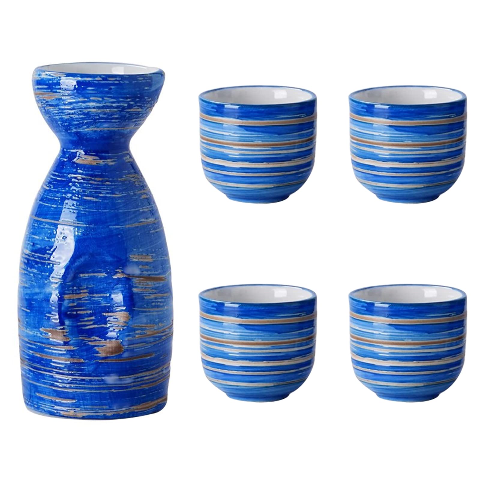 Zestaw XineYuor Sake,5PCS Japońskie Sake,Tradycyjna butelka Sake Cups Ceramiczne kubki Sake mogą być używane w Bistros,Restauracje,Osobiste spotkania lub jako prezent (B)