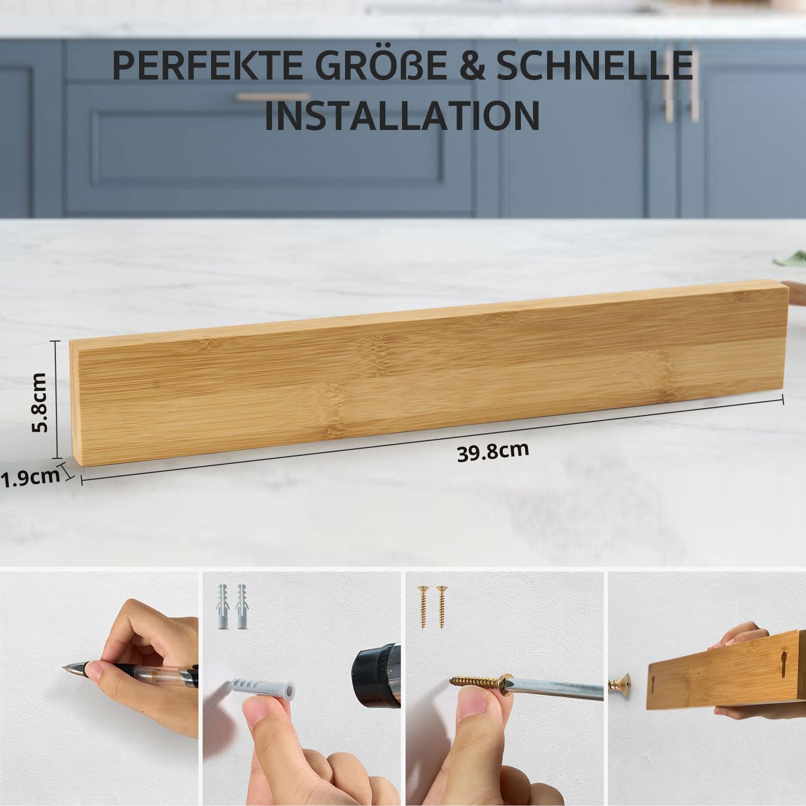 Barra Magnetica Per Coltelli In Bambù 40 Cm | Magnete Extra Forte | Per Cucina Con Ganci - Foto 10