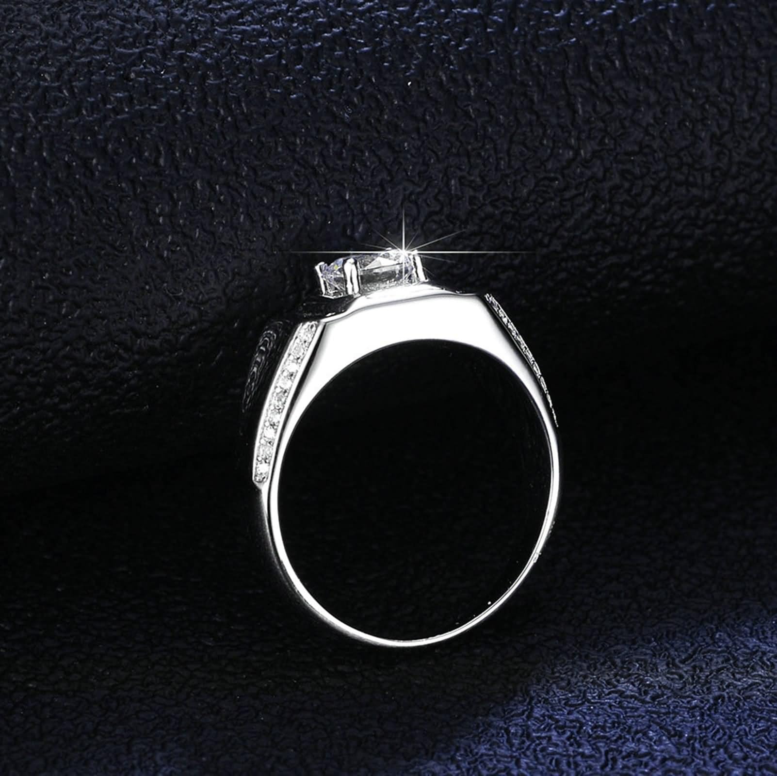 Anillo de compromiso para hombre de plata y oro blanco de 18 quilates, 4 capas, 1 quilate, redondo, moissanita, plata, talla 63 (20,1)