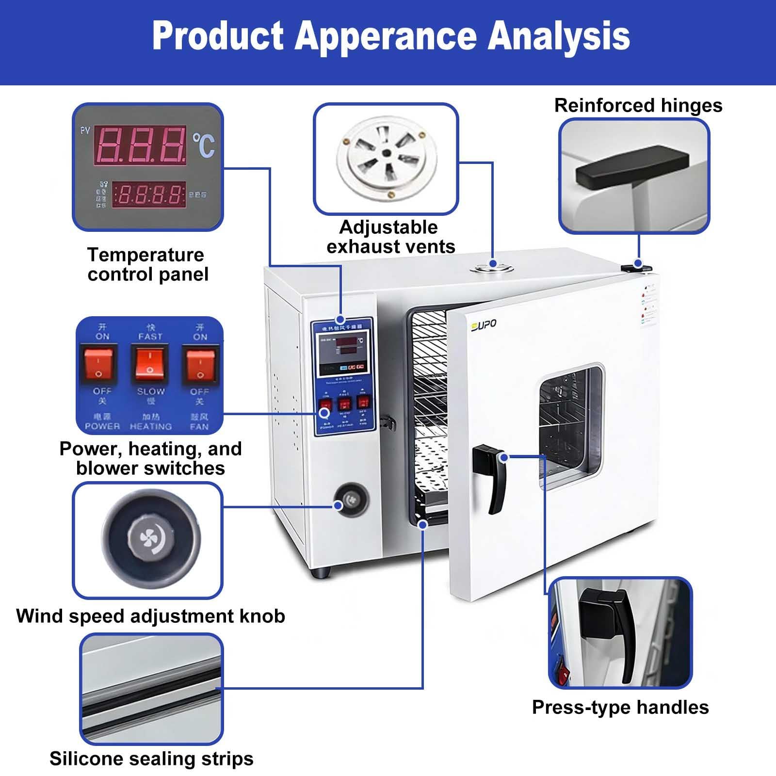 Hornos De Secado Al Vacío, Hornos De Secado Por Aire De Temperatura Constante De 16l/43l, Diseño De Doble Velocidad, Capa De Aislamiento Engrosada,Adecuados Para Producción E Investigación. 43L