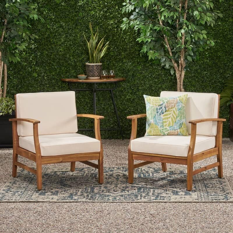 Wooden Armchair Set of 2 Solid Sheesham Wood Single Seater Sofa Cum Chair Set of 2 | Patio,Outdoor,Garden Chair, Balcony Indoor Chair | Ivory Cushions, Bedroom Furniture | Teak Finish-image-15