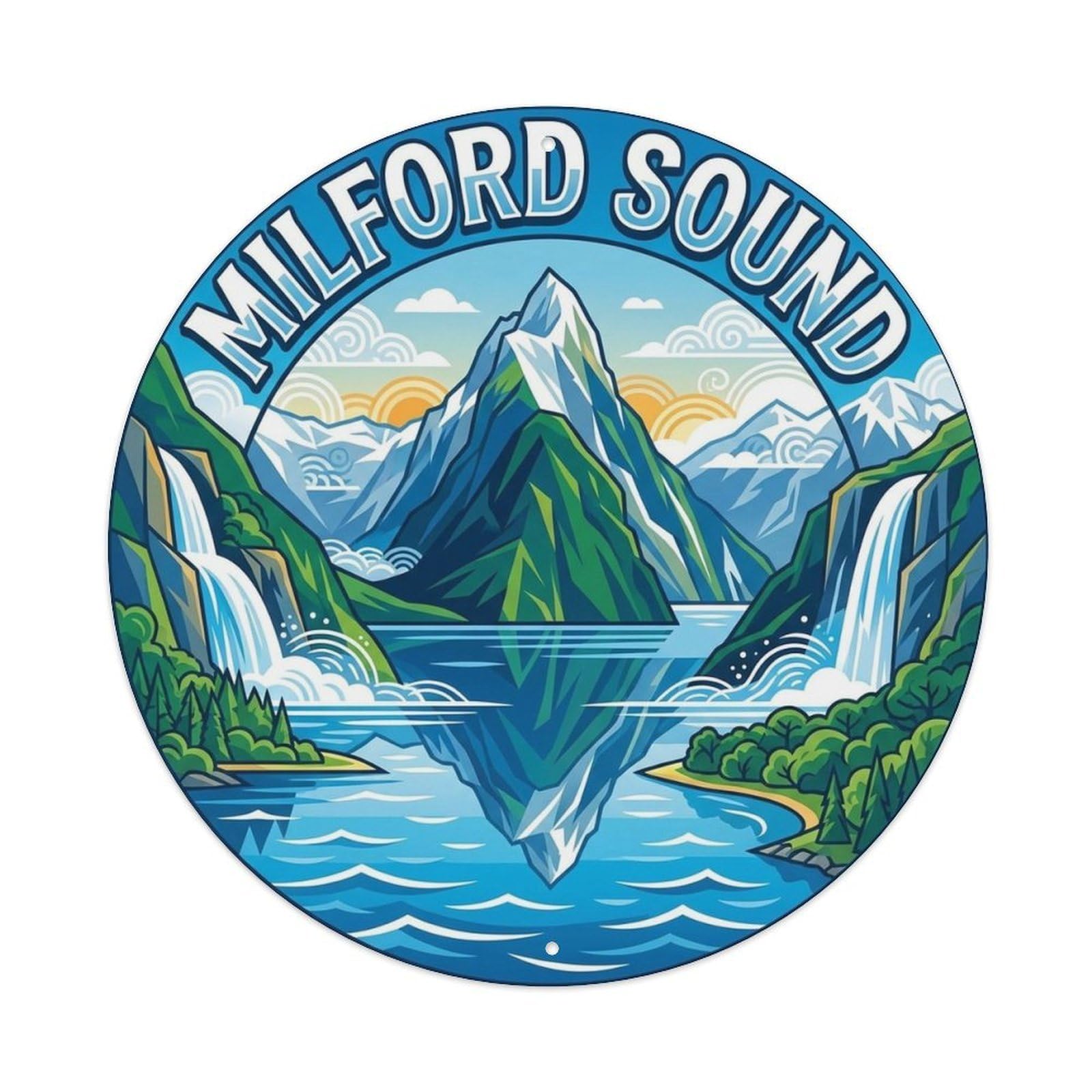 Olyhtr 8X8inch Classic Style Milford Sound New Zealand Travel Vintage Mountain Metal Tin Sign