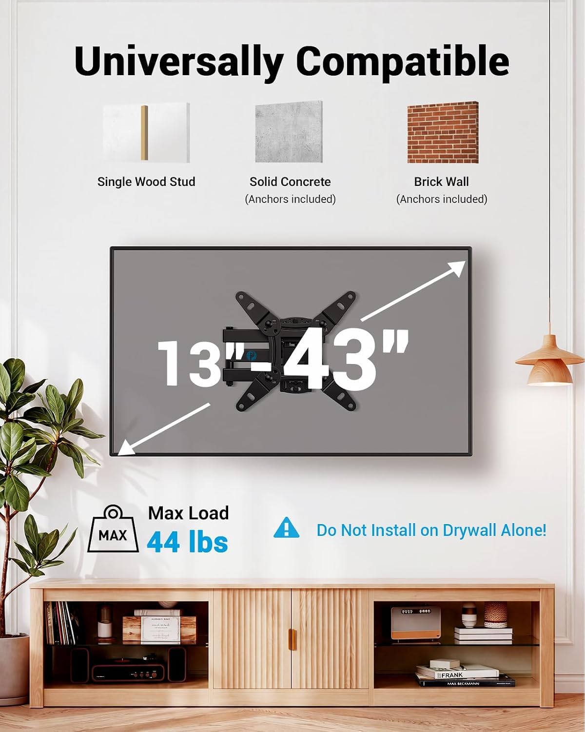 Full Motion TV Wall Mount for 13-43 Inch Flat Curved Screen TVs, Max VESA 200x200mm up to 44lbs M718325