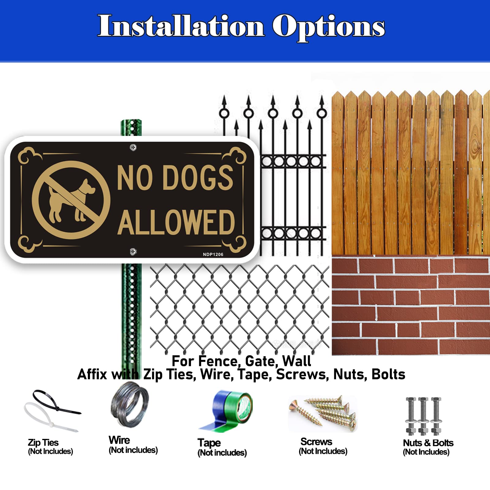 Phyabe 2 Pack No Dogs Allowed Sign, 12" x 6" Reflective,Rustfree Aluminum,UV Protected and Weatherproof, Outdoor & Indoor Use NDP1206-2 - Image 4