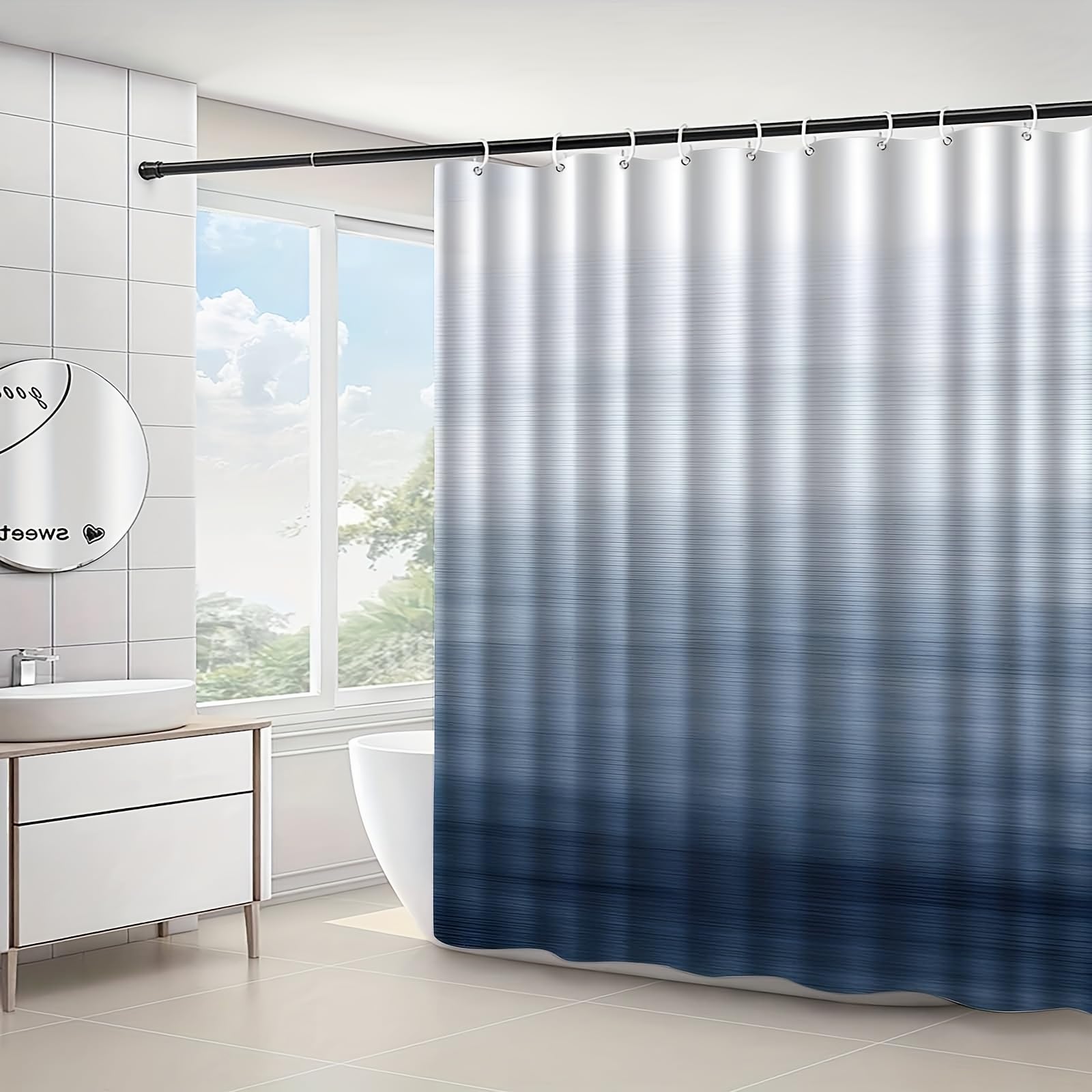 Moderner, minimalistischer Duschvorhang mit blauem Muster, Badezimmervorhang, Duschvorhang mit dekorativem Heimtextilien-Musterdruck 180x213cm/71x84in(WxH)