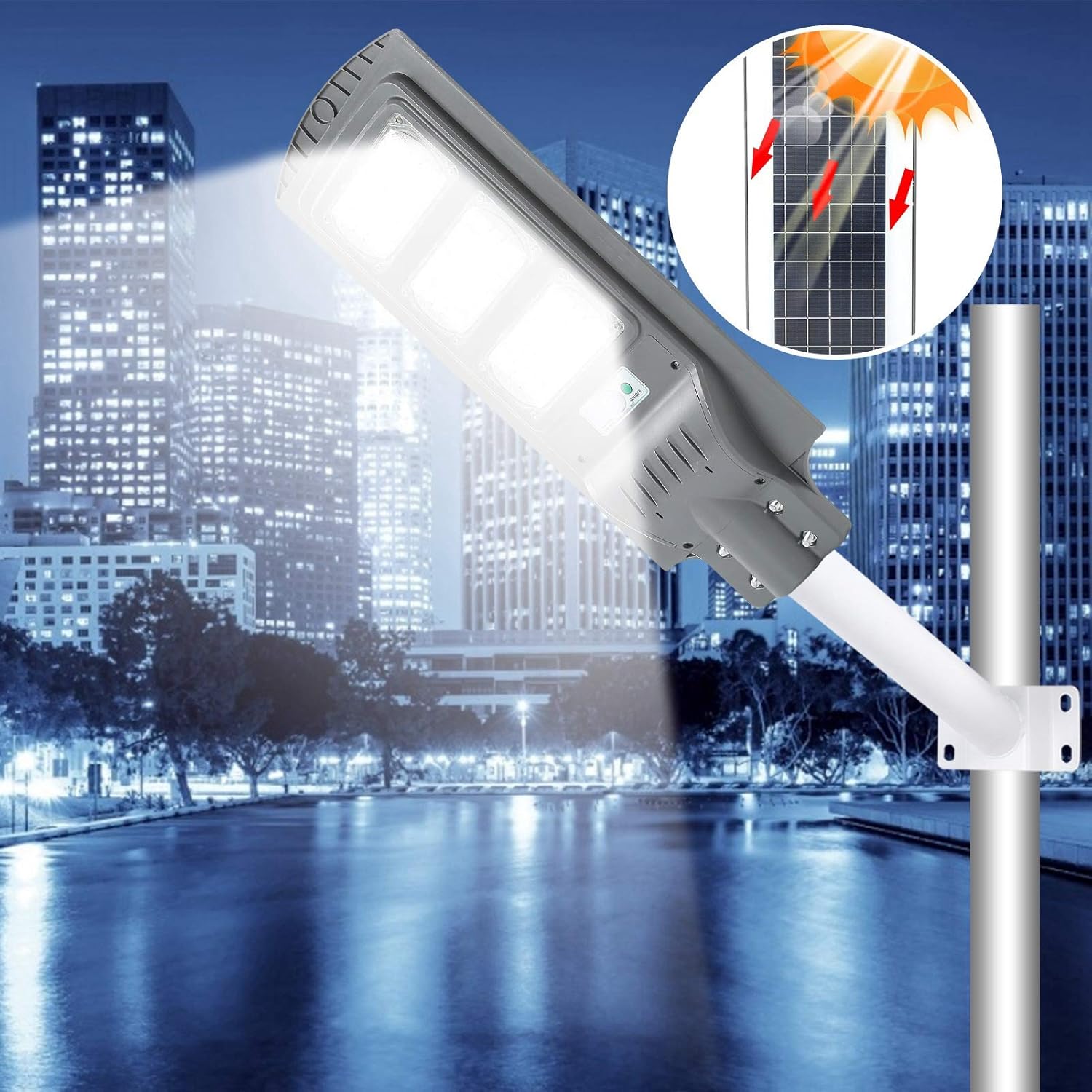 Yosoo LED Solar Street Lamp, 5730 90LED Light Chip Solar Power Street Lamp 160W LED Motion Sensor for, Parks, Gardens, Courtyards, Streets