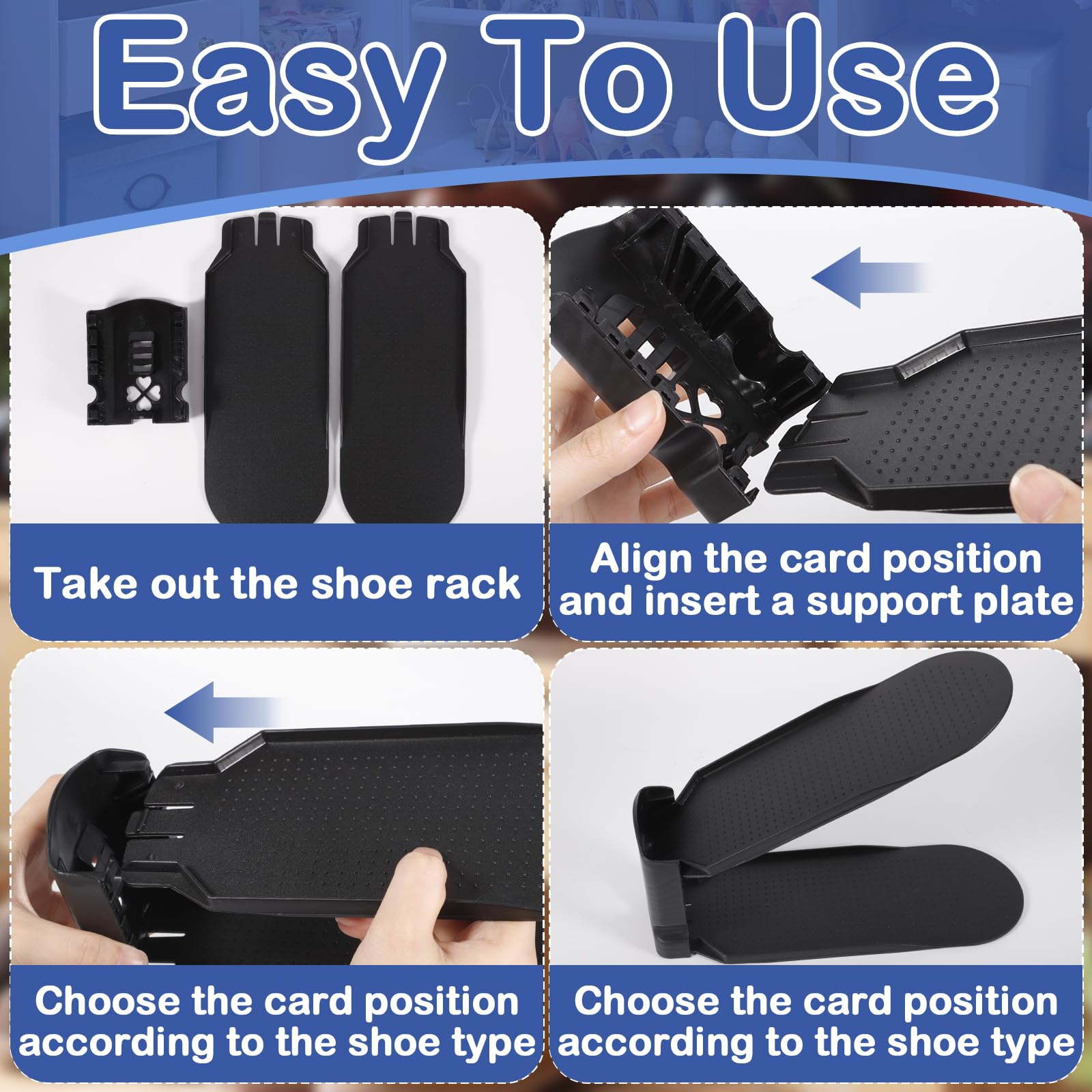 10 Portascarpe Regolabili In Polipropilene | Organizzatore Scarpe Salvaspazio | Antiscivolo | Nero - Foto 8