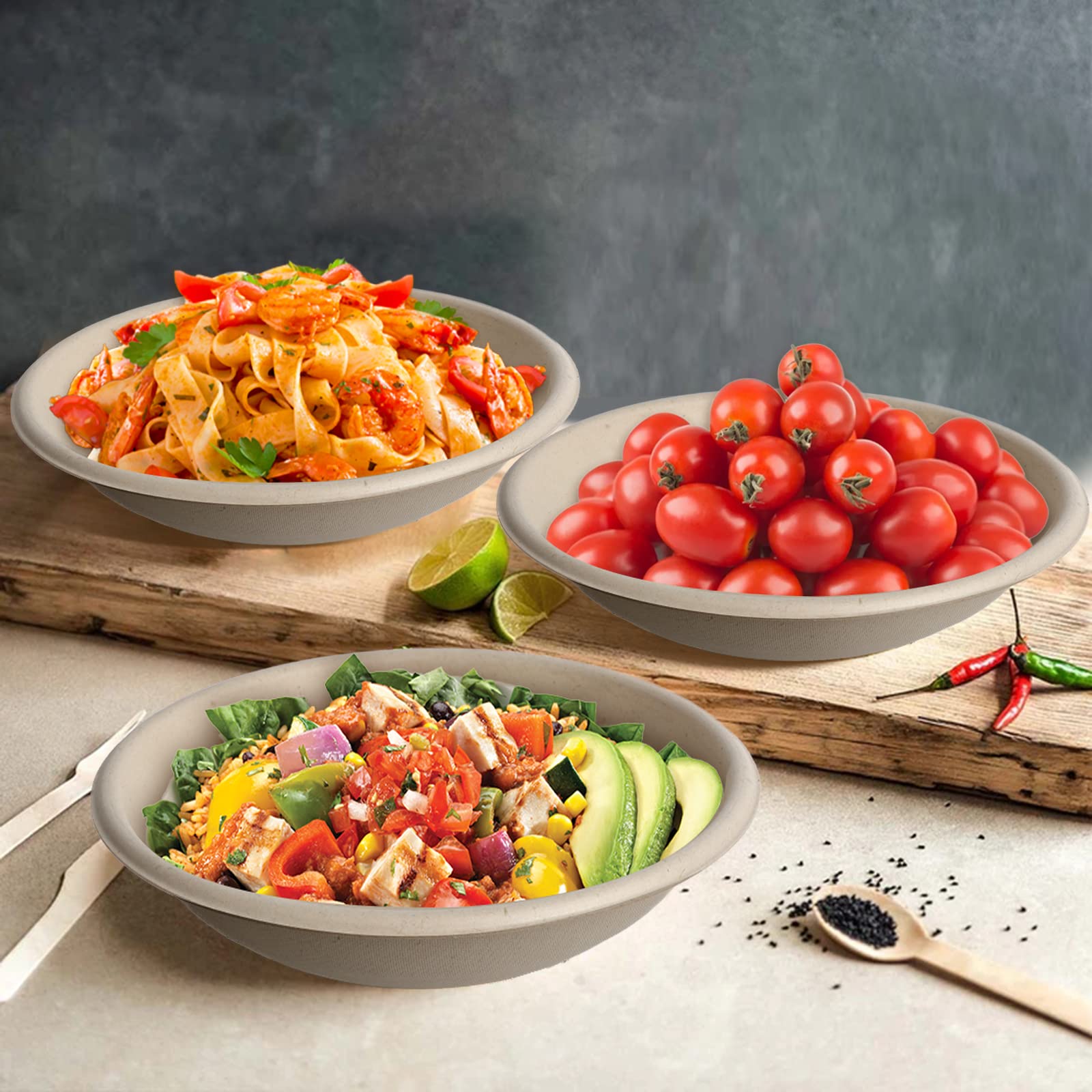 50 Große Einwegschalen Aus Bagasse – 340 Ml, Biologisch Abbaubar, Mikrowellengeeignet, Für Heiße & Kalte Speisen