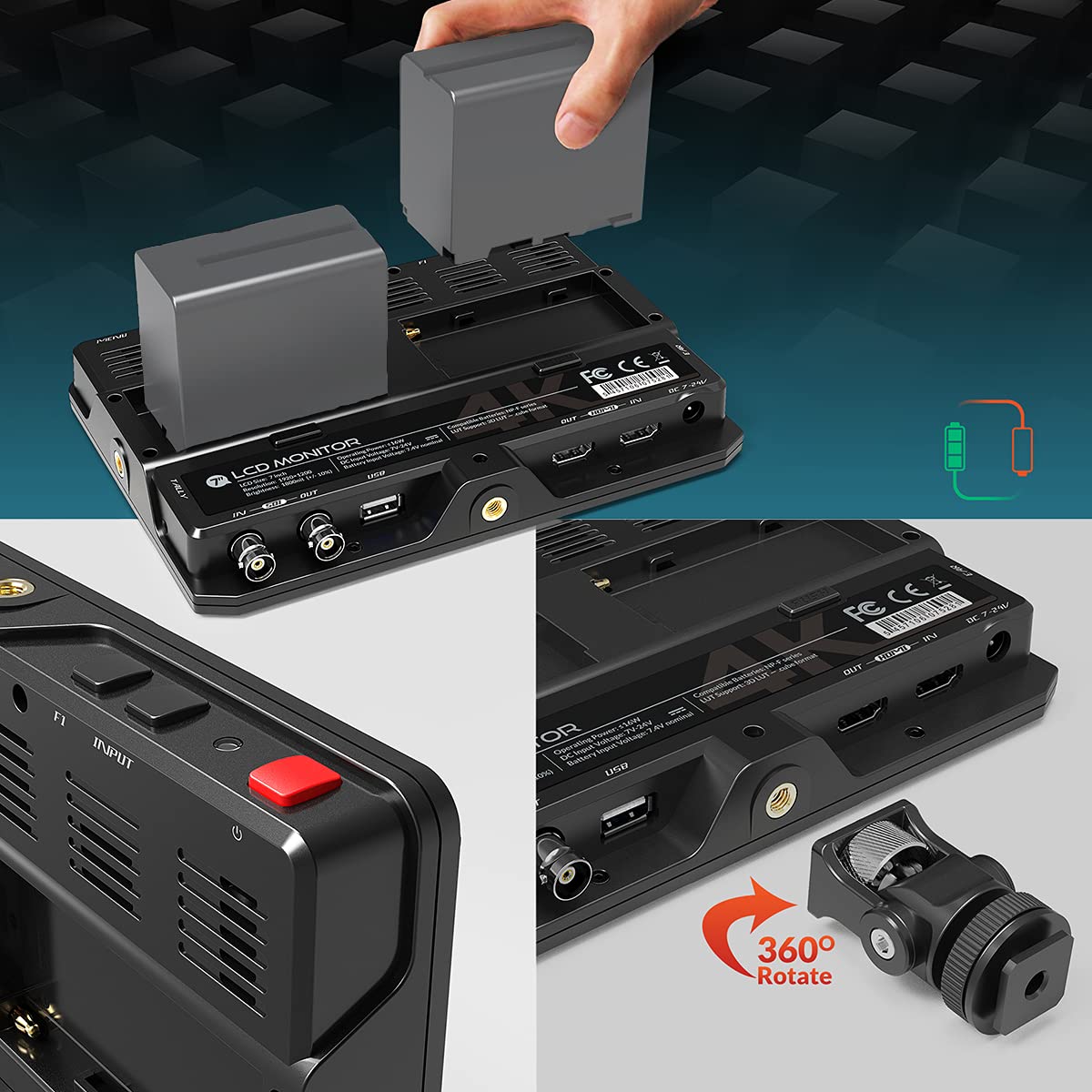 LILLIPUT H7S 7" Moniteur Camera 4K Ultra Luminosité sur Caméra Video Peaking Focus Assist avec 3G-SDI et HDMI 4K, Résolution Full HD, LCD Visible à la lumière du Soleil DSLR Monitor