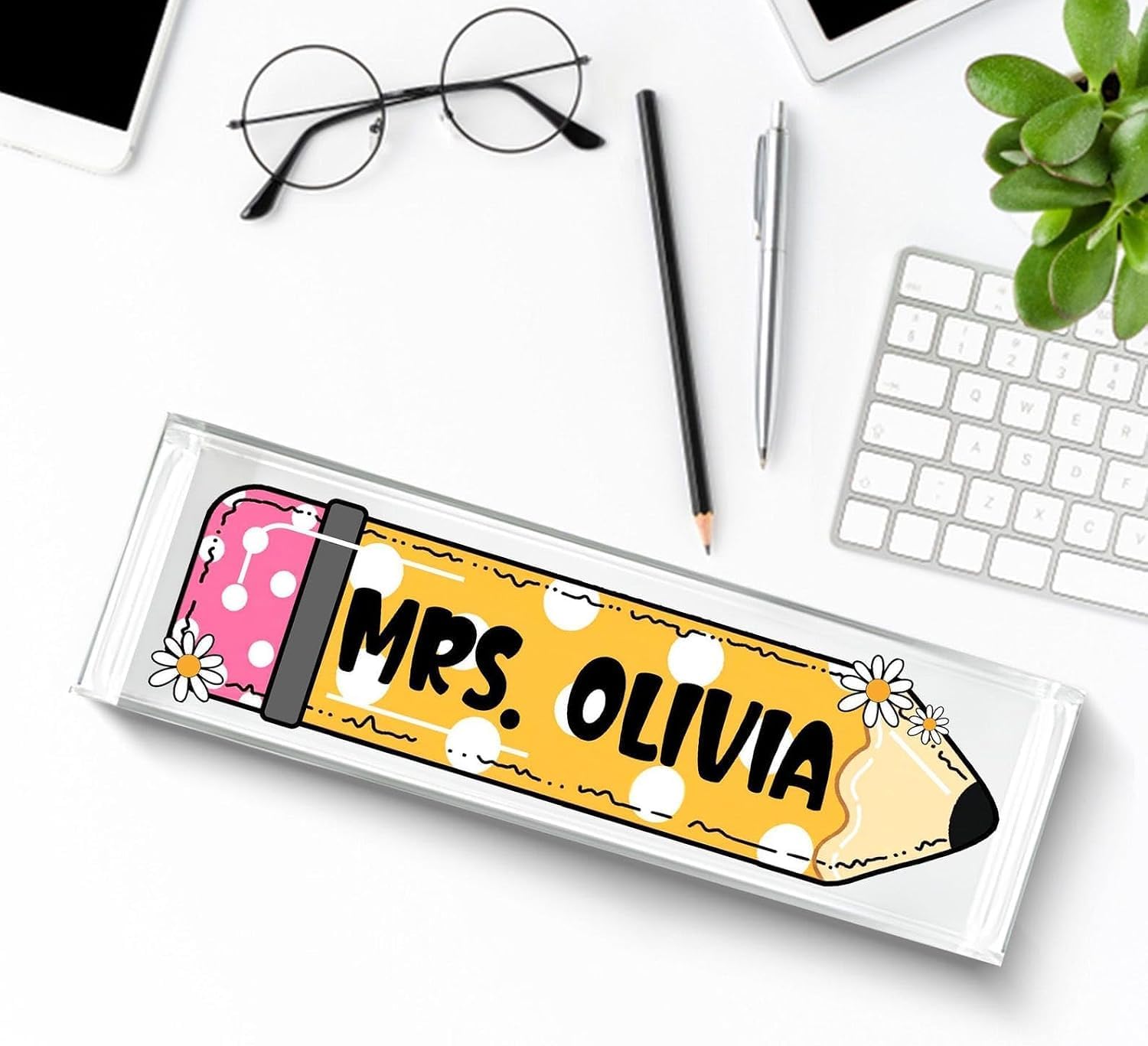 Personalized Teacher Desk Name Plate, Pencil Acrylic Plaque Teacher Gifts, Teachers Appreciation Gifts, Custom Name Sign, Teacher's Desk Decor Gifts For Educator, Custom Plate For Table