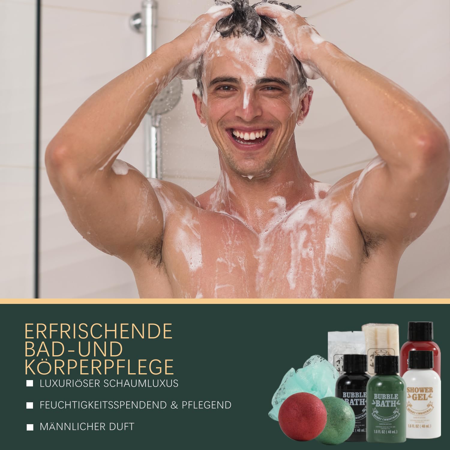2025 Adventskalender Männer - BODY & EARTH Weihnachtsgeschenke Geschenkset mit 24 Badeset Pflegeset für Männer - Enthält verschiedene Duschschäume, Bartöl, Körperpeelings, wellness geschenke