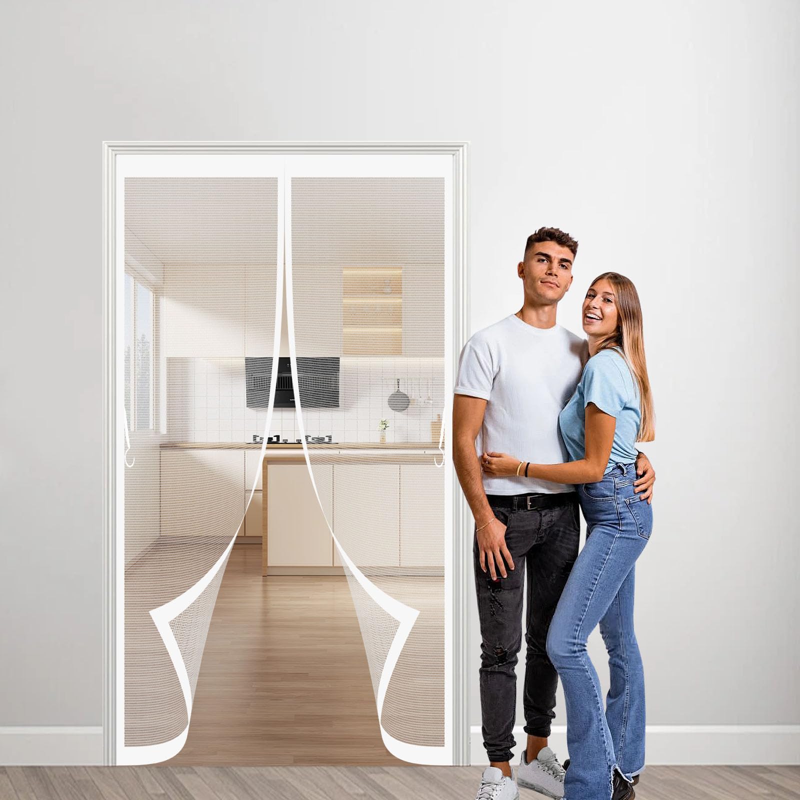 Anjiajie White Magnetic Fly Screen Door 76 X 218 Cm With Magnets, No Drill Door Screen For Flies/Bugs Fly For Window For Living Room Kitchen Patio,
