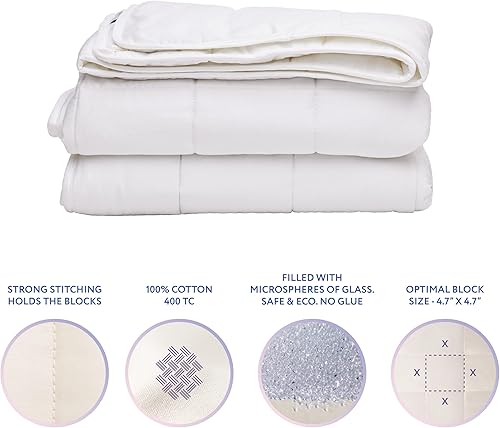 Miniatura 2 de SLEEP & GLOW Manta con peso refrescante de algodón de 400 hilos de alta calidad con cuentas de vidrio y sin pegamento para todas las estaciones,