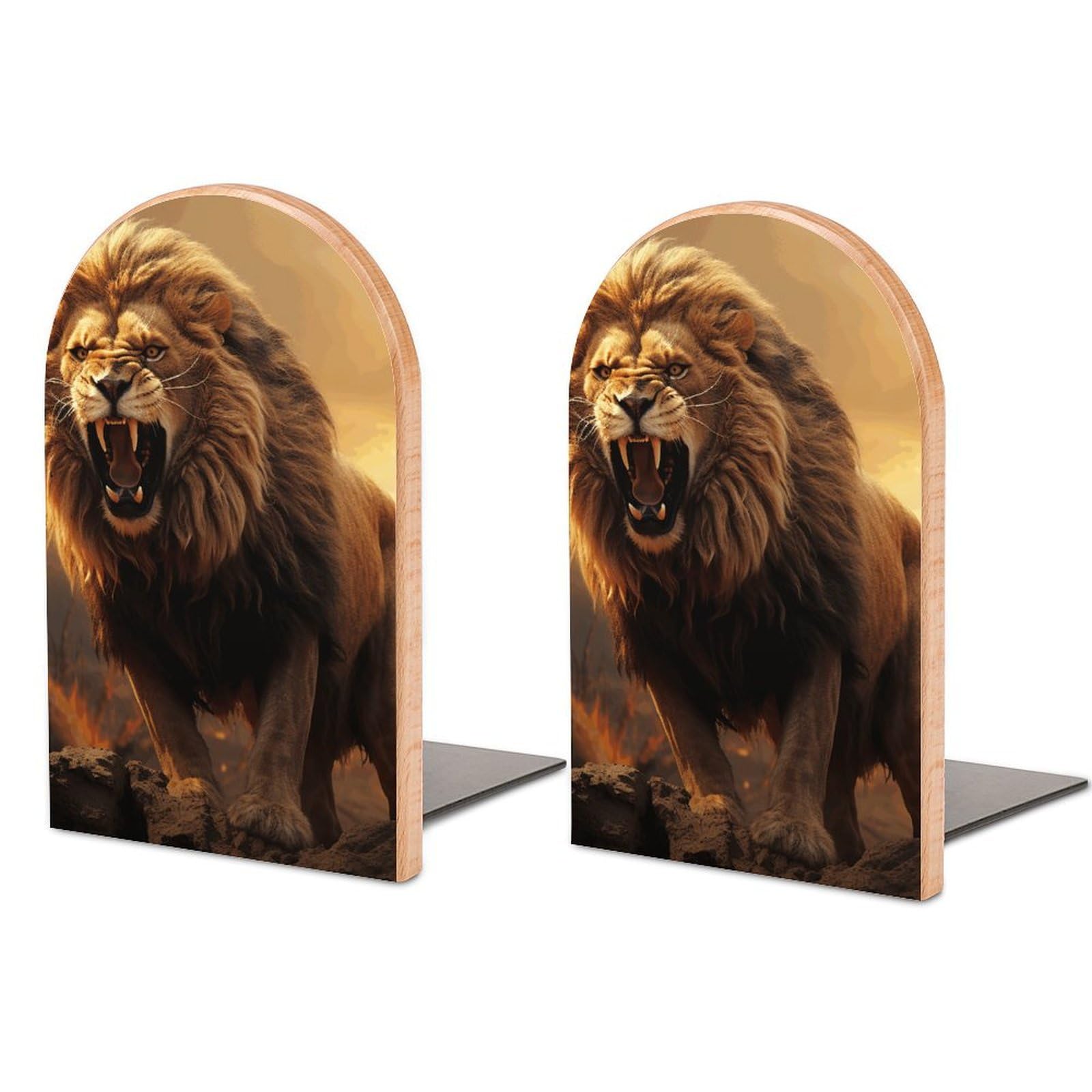 Serre-livres réglables en bois hêtre et fer déco moderne maison bureau lion