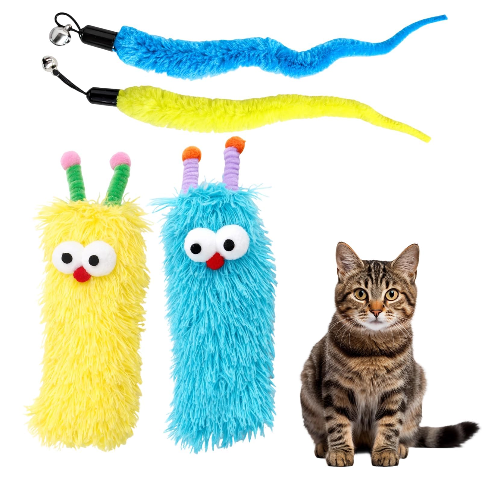 Tniytru 4PCS Cat Toys, Catnip Toys for Cats with Catnip, Interactive Cat Worm Toy, Cat Toys Catnip, Toys for Cats