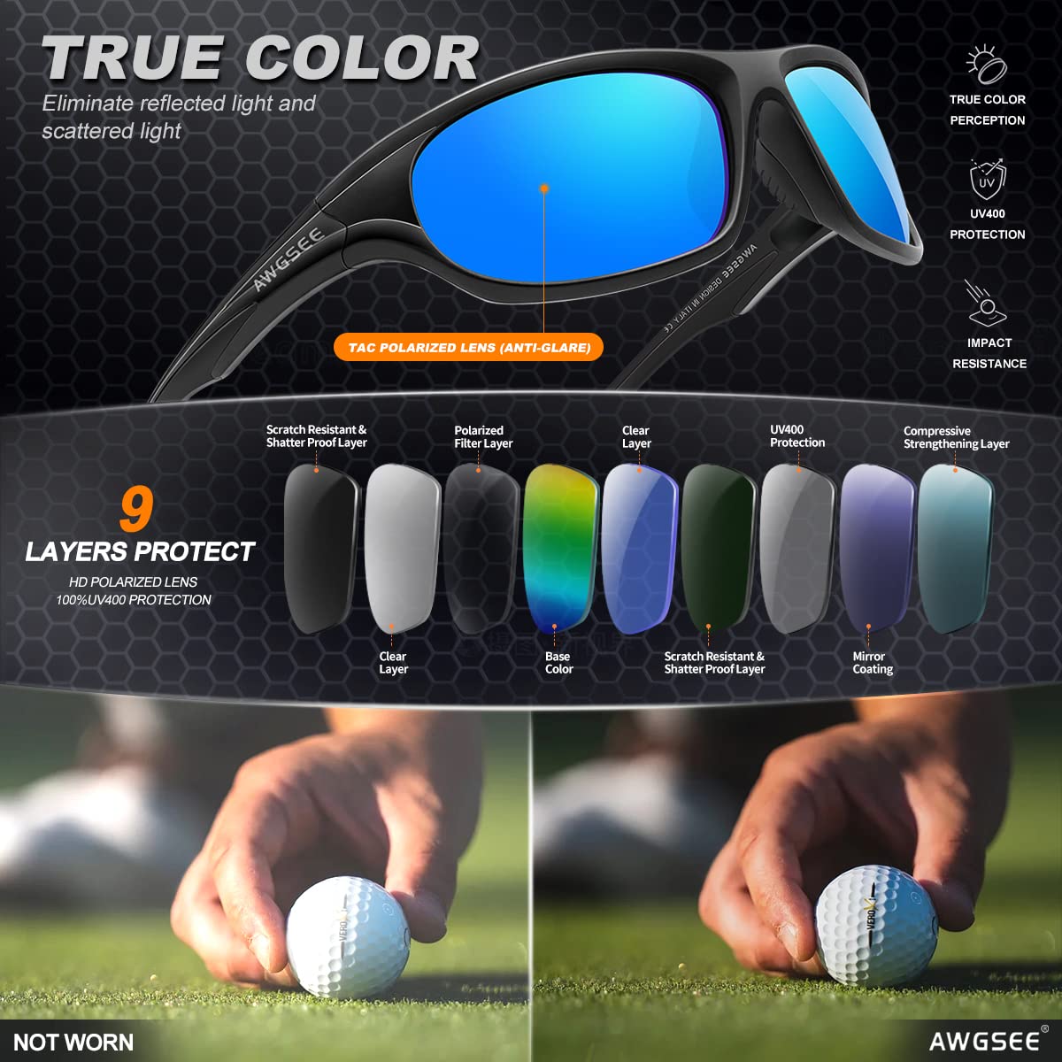 Polarisierte Sport-Sonnenbrille für Herren, Radfahren, Fahren, Angeln, TR90, unzerbrechlicher Rahmen, 100 % UV-Schutz, 2 Stück, Schwarz + Hellblau, Größe M, 2er-Pack, Schwarz + Hellblau, M