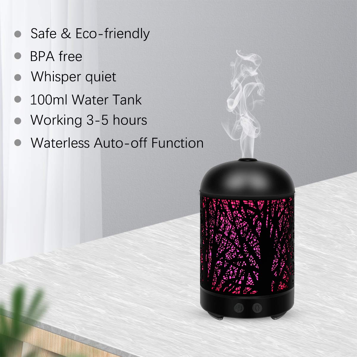 KDISHKRA Aromadiffuser luchtbevochtiger, 160 ml, USB, 7-kleurig ledlicht, diffuser voor etherische oliën met automatische uitschakelfunctie, diffuser