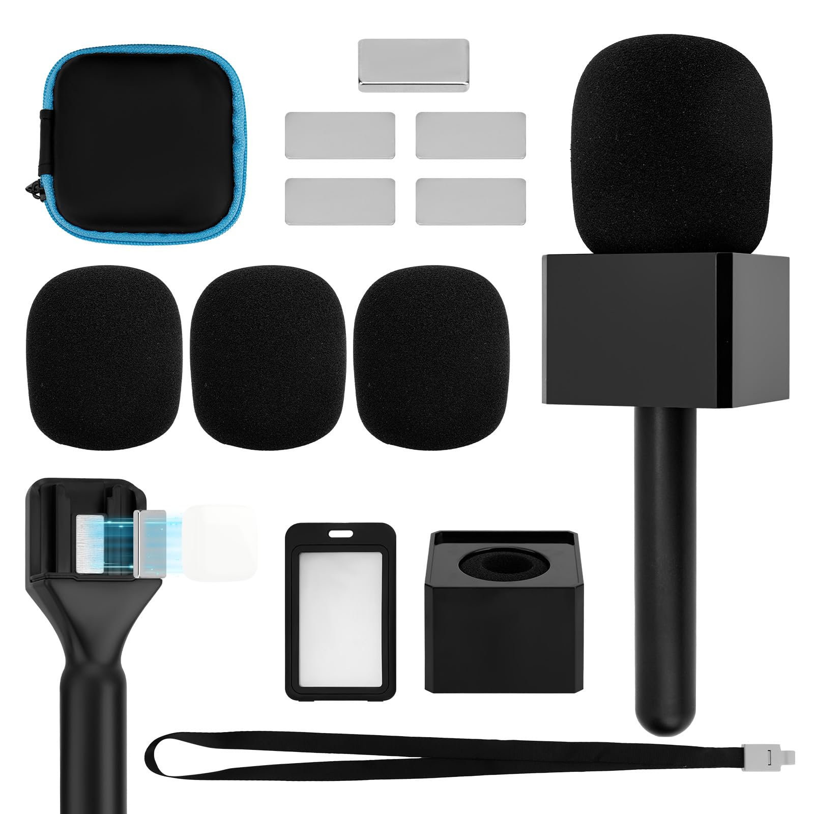 13pcs handheld microphone adapter kit, handheld adaptor for interview mic handle with windshields for vlogging content creation compatible with all wireless microphone models